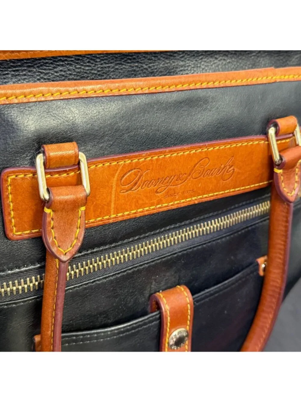 Dooney & Bourke Vintage Black & Brown Leather Tote Bag